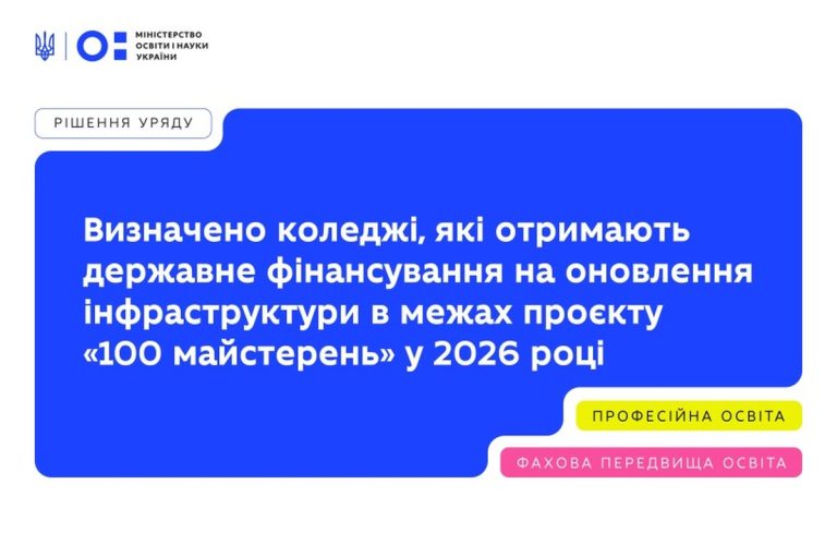 Проєкт «100 майстерень»: коледжі Запорізької області отримають кошти на створення безбар’єрних просторів для навчання